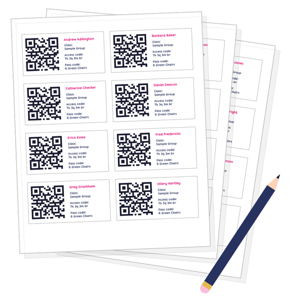 a printed sheet of pupil login slips