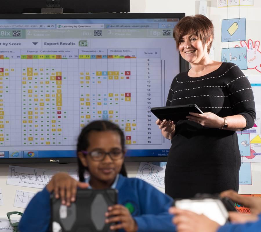 a teacher at front of class using LbQ with pupils