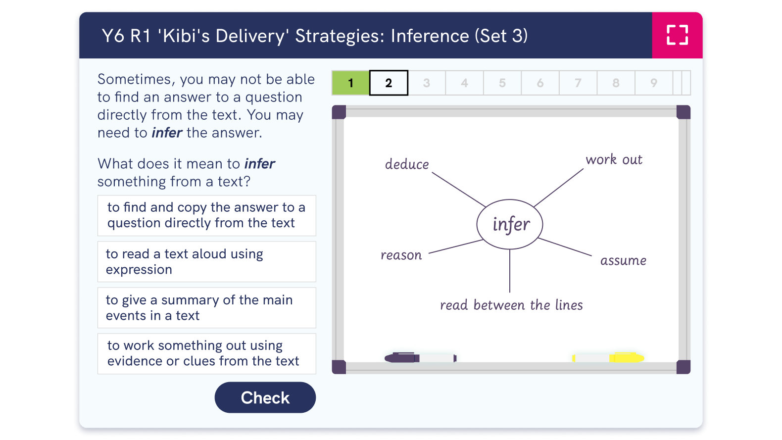 screenshot of attempting a reading strategy question set