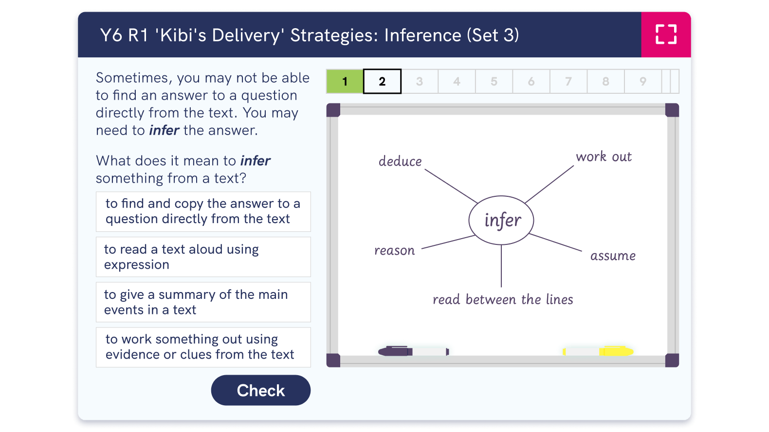 screenshot of attempting a reading strategy question set
