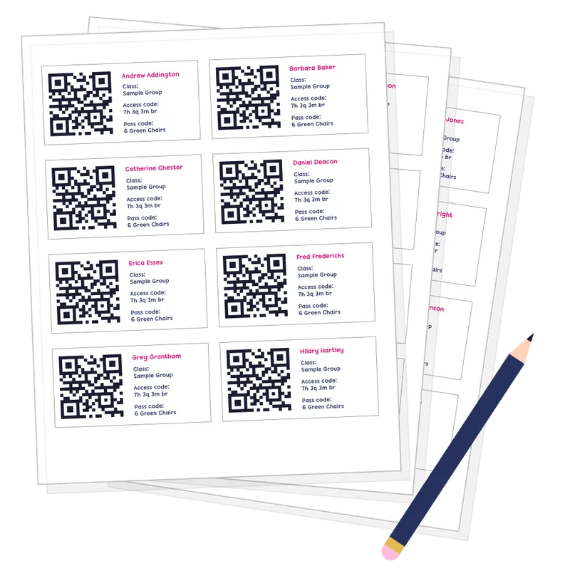 a printed sheet of pupil login slips